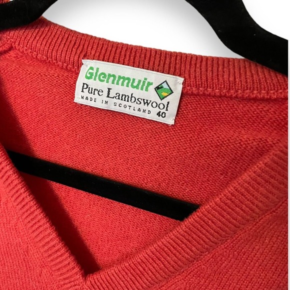Glenmuir Lambswool Golf Sweater VNeck Scotland Size 40 Rotherham Club Red Orange - Picture 3 of 4